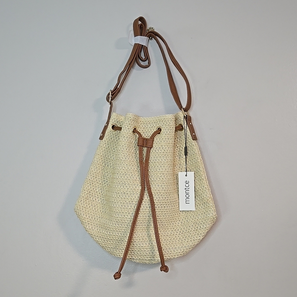 🔥LAST CHANCE🔥💲⬇️Montce Ali Tan & Cream Raffia Woven Bucket Bag ~ NWT - Picture 5 of 7